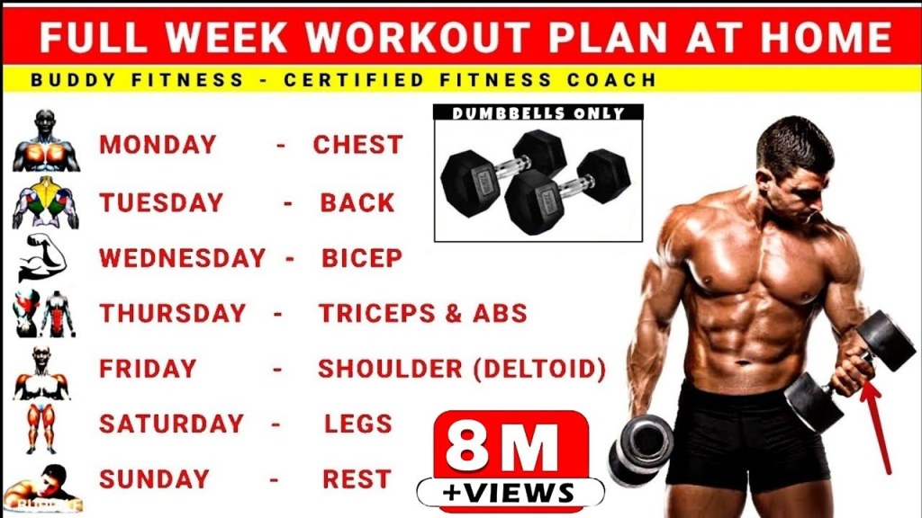 Picture of: Full Week Workout Plan At Home With Dumbbells  No Gym Full Body Workout