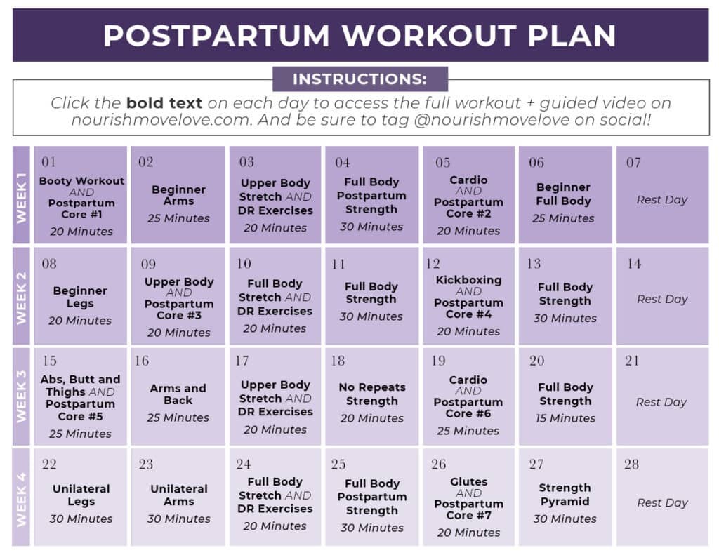 Picture of: Postpartum Workout Plan (Free PDF)  Nourish Move Love